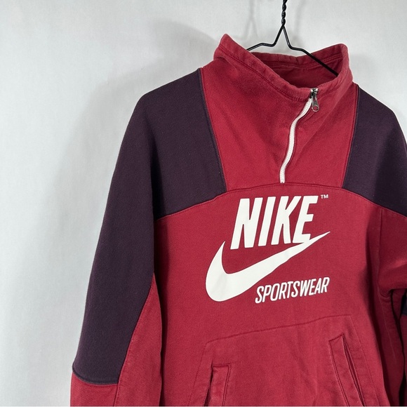 Nike Archive Half Zip Pullover Sweatshirt In Burgundy | Size Small - Picture 4 of 13